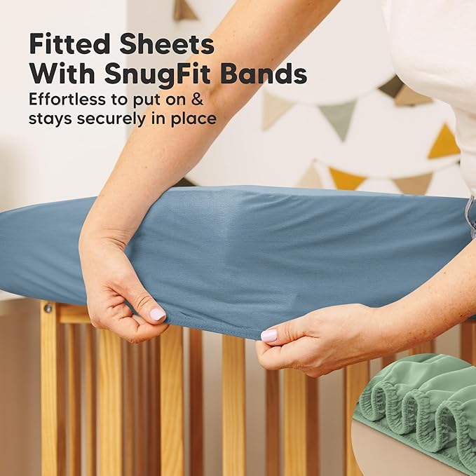 2-Pack Waterproof Crib Mattress Protector Cover Fitted - Quiet Baby Crib Mattress Pad Sheets, 52" x 28" Soft Quilted Cotton Baby Sheet, Machine Washable, Easy Fit, Durable (Lagoon/Quin)