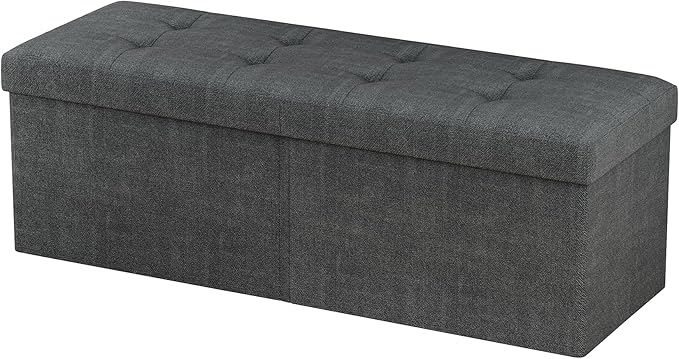 JIUYOTREE 31.5 Inches Ottoman with Storage Bench, Foldable Footstool, Ottoman Foot Rest, End of Bed Bench, Multi-Functional Seat, Storage Chest for Living Room, Bedroom, Entryway (Dark Gray)