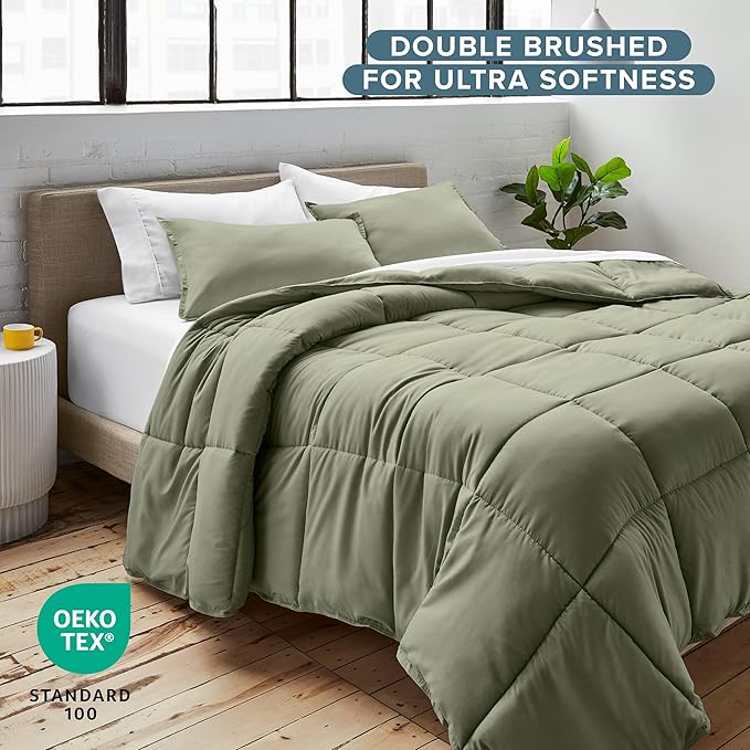 Bare Home Comforter Set - Full Size - Ultra-Soft - Goose Down Alternative - Premium 1800 Series - All Season Warmth (Full, Sage)