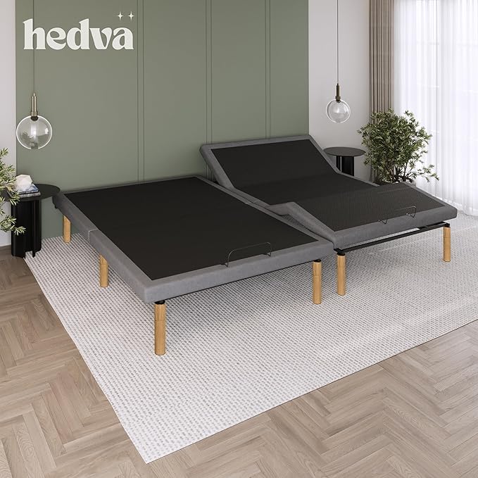 Hedva Adjustable Bed Frame with Massage Motors, 4 USB Ports, LED Light, 5-Minute Assembly, Multiple Preset Positions for Ultimate Comfort, Wireless Remote Control Adjustable Bed (Natural, Queen)