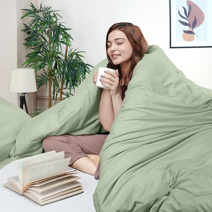 Utopia Bedding Duvet Cover King Size - 3 Piece with Zipper Closure - 1 Comforter Cover 104X90 Inches & 2 Pillow Shams 20X36 Inches (Sage) Comforter Not Included