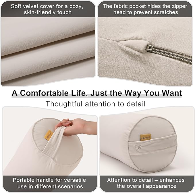 Body Pillow for Adults,Long Round Pillow,Big Cylindrical Pillow,Large Full Bolster Pillows for Side Sleepers (Misty White, 47.24"*7.87")