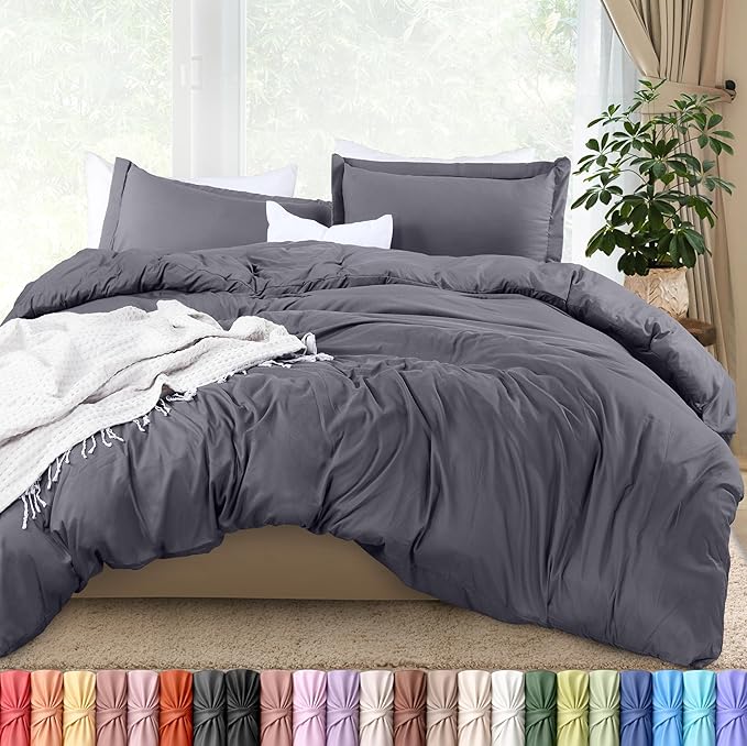 Utopia Bedding Duvet Cover Full Size - 3 Piece with Zipper Closure - 1 Comforter Cover 80X90 Inches & 2 Pillow Shams 20X26 Inches (Grey) Comforter Not Included