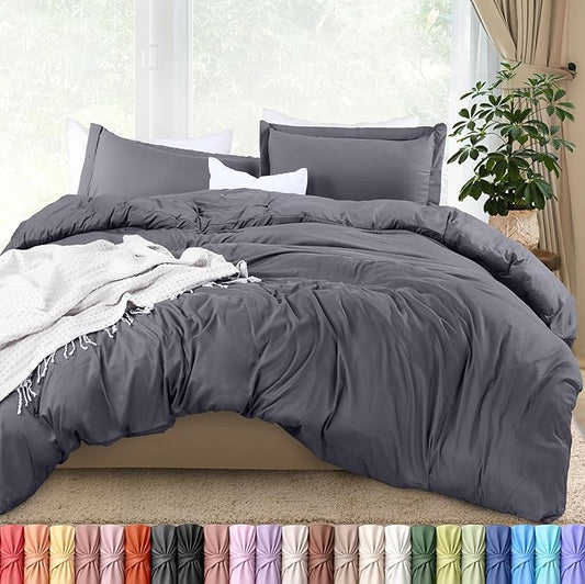 Utopia Bedding Duvet Cover Full Size - 3 Piece with Zipper Closure - 1 Comforter Cover 80X90 Inches & 2 Pillow Shams 20X26 Inches (Grey) Comforter Not Included