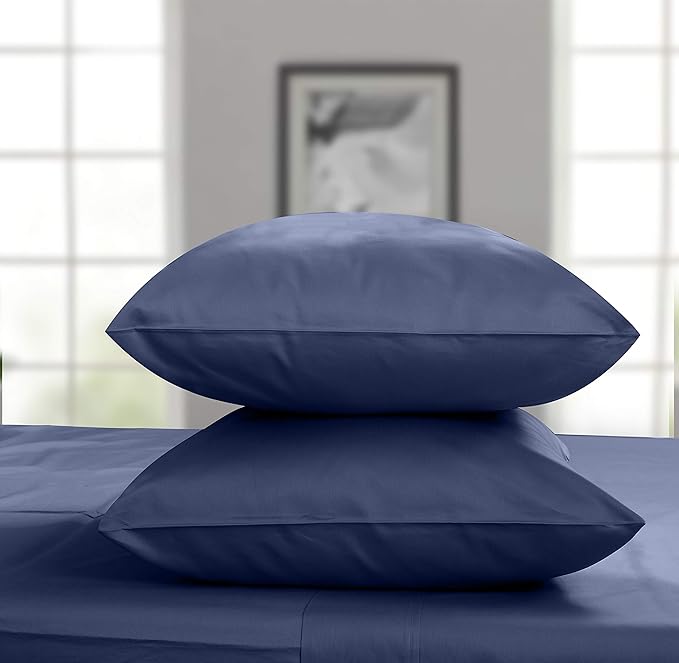 Threadmill Pillow Cases Standard Size | 1200 Thread Count 100% Supima Cotton Pillow Covers, Luxury Smooth Solid Sateen Folkstone Blue