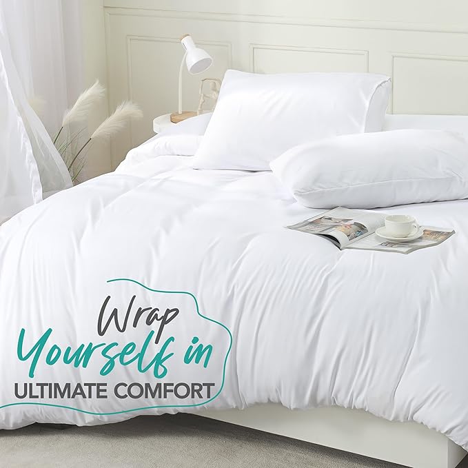 Utopia Bedding Duvet Cover Set with Pillowcases - 1 Duvet Cover with 2 Pillowcases - 20 X 36-3 Pieces Bedding Duvet Cover with Zipper Closure - Soft Brushed Microfiber (King, White)