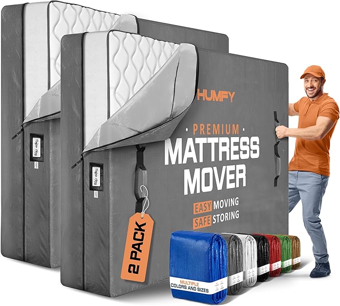 Mattress Bags For Moving With 8 Handles (2-Pack) King Size Mattress Moving Bag – Tear-Proof Mattress Storage Cover With Dual Zippers – Reusable Mattress Moving Bags - Storage Mattress Protector