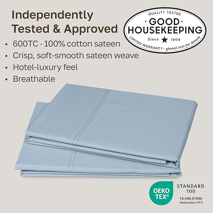 CALIFORNIA DESIGN DEN Luxuriously Soft Hotel Quality 600 Thread Count, 100% Cotton Set of 2 Cases, Crisp & Cool King Size Pillowcases Set of 2, Fits King Pillows (Blue)