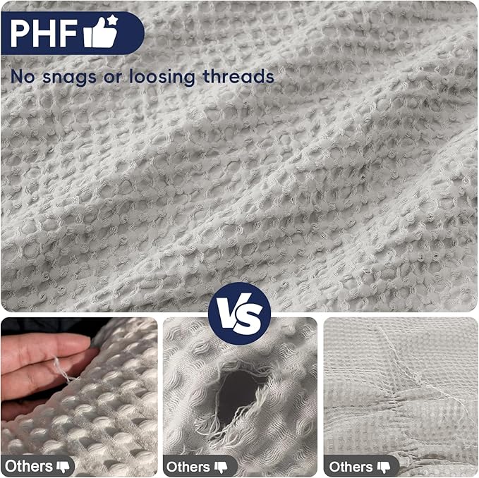 PHF Ultra Soft Waffle Weave Pillow Shams Standard Size, No Insert, 2 Pack 20" x 26" Pillowcases,Breathable & Skin-Friendly Pillow Cases, Stylish Decorative Bed Pillow Cases Covers, Light Grey