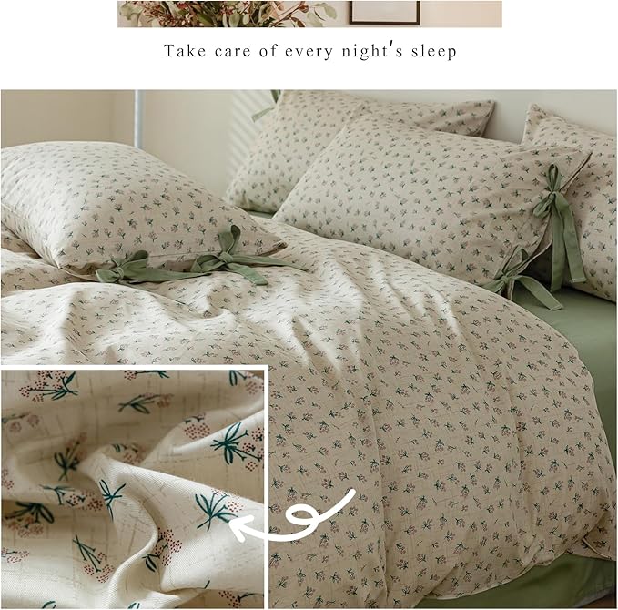 VM VOUGEMARKET Purple Blossom Duvet Cover Set Full Beige Duvet Cover with 2 Bowknot Pillowcases Vintage Flower Bedding Set for College Dorm