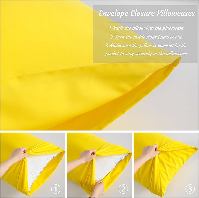 NTBAY Standard Pillow Cases Set of 2, 2 Pack Brushed Microfiber 20x26 Pillow Cases, Soft, Wrinkle, Fade, Stain Resistant Yellow Pillow Cases with Envelope Closure, 20x26 Inches, Yellow