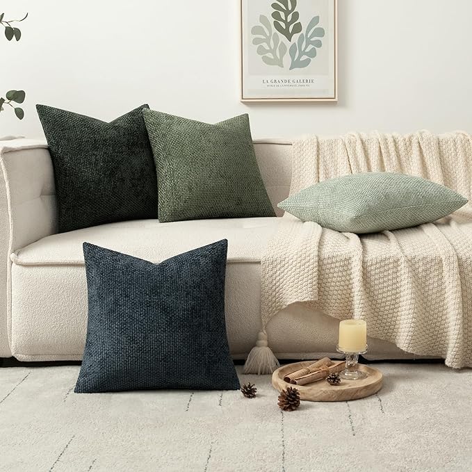 MIULEE Pack of 4 Couch Throw Pillow Covers 20x20 Inch Green Forest Soft Decorative Chenille Pillow Covers Farmhouse Accent Cushion Covers for Boho Home Decor Spring Sofa Bedroom Living Room