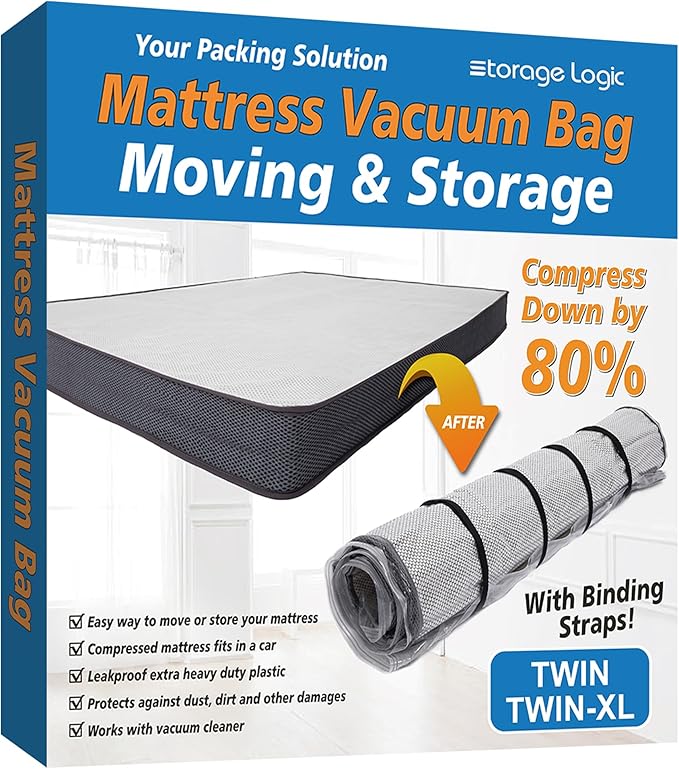 Storage Logic Foam Mattress Vacuum Bag with 4 Adjustable Packing Straps for Moving, Storage, Shipping, Vacuum Seal Mattress Bag with Packaging Straps (Twin/Twin XL)