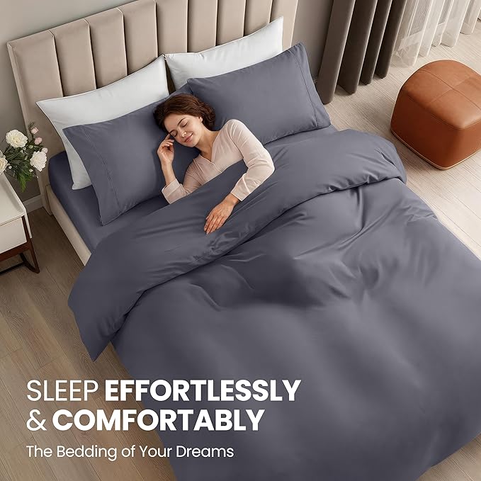 Utopia Bedding Duvet Cover King with Fitted Sheet (78x80) - 2 Pillow Case King - All Season Luxury Bed in a Bag with Zippered Duvet Cover - No Comforter (Grey)