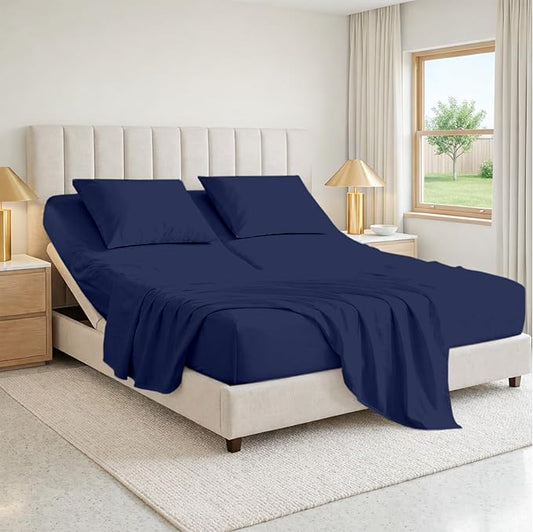 SGI bedding 36" King Split Top Flex Head Sheet Set – 1000 Thread Count, 100% Egyptian Cotton, 4-Piece Set for Adjustable Beds, 15" Deep Pocket – Navy Blue