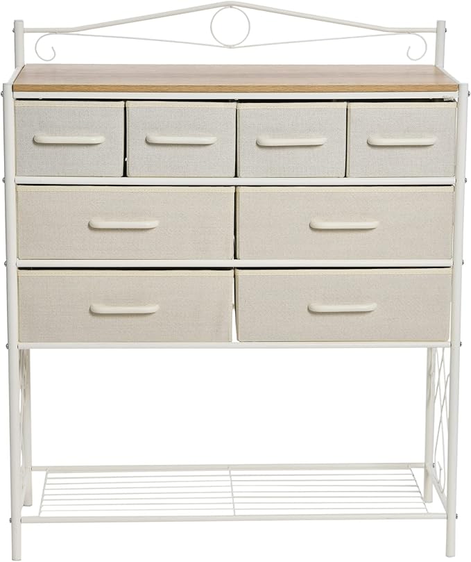 Household Essentials Coastal Oak & Iron Vintage 8-Drawer Sideboard