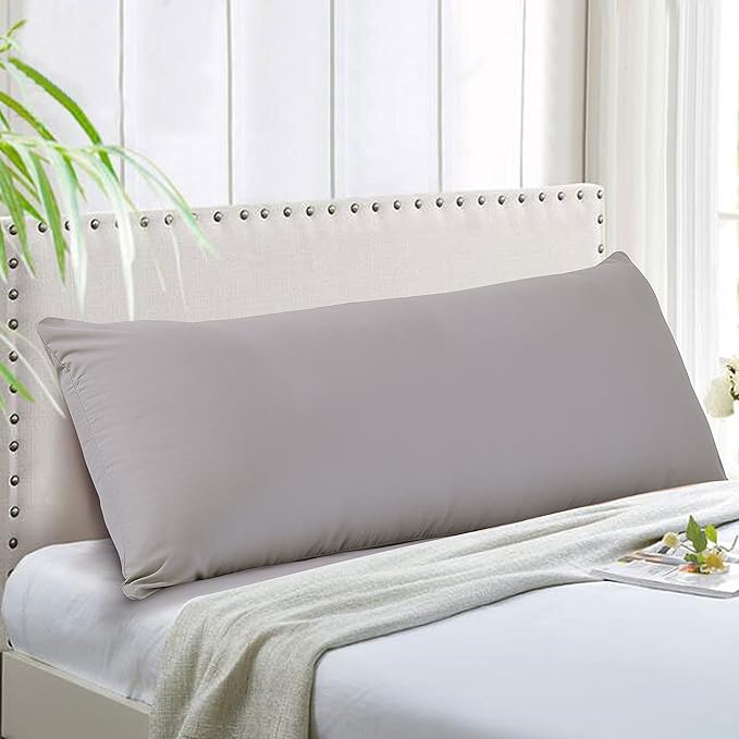 EVOLIVE Body Pillow Cover 21"x54", Ultra Soft Microfiber Pillowcase with Hidden Zipper, Breathable, Machine Washable, for Pregnancy & Side Sleepers, Cover Only (21"x54" Body Pillow Cover, Silver Grey)