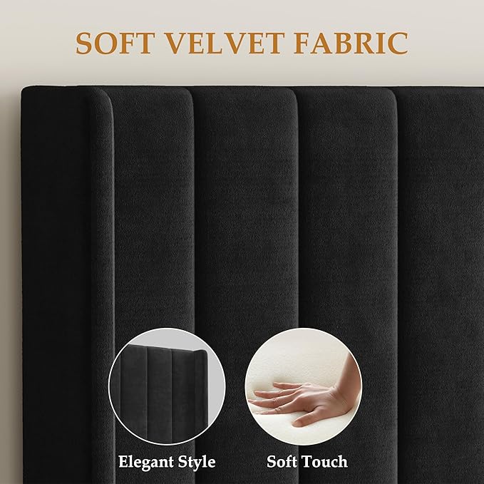 Garvee Queen Size Bed Frame, Velvet Upholstered Bed Frame with Wingback Headboard, 2 Storage Drawers, No Box Spring Needed, Black
