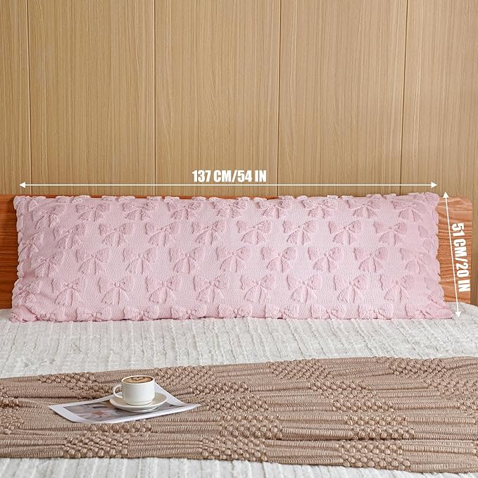 SmoothNovelty Pink Bow Body Pillow Cover 20 x 54 Inches Coquette Long Body Pillowcase with Zipper Closure Coquette Room Decor Cute Faux Fur Soft Aesthetic Pillow Covers for Bed Sofa Couch