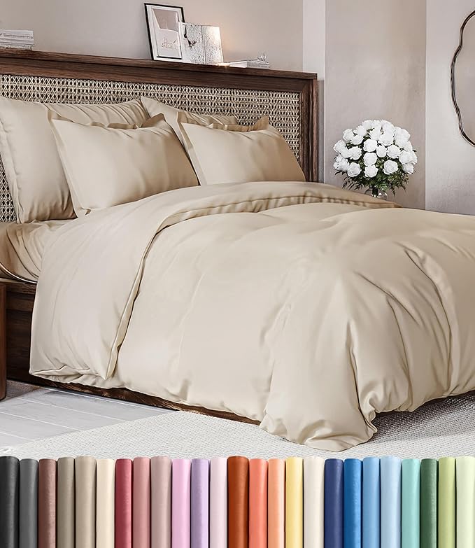 Duvet Cover King Size Set - Extra Soft King Duvet Cover 104" x 90" with 2 Pillow Shams - Hotel Luxury, Easy Care and Fade Free w/ Zipper Closures & Ties - All Season, Comfy, Cozy & Breathable (Wheat)