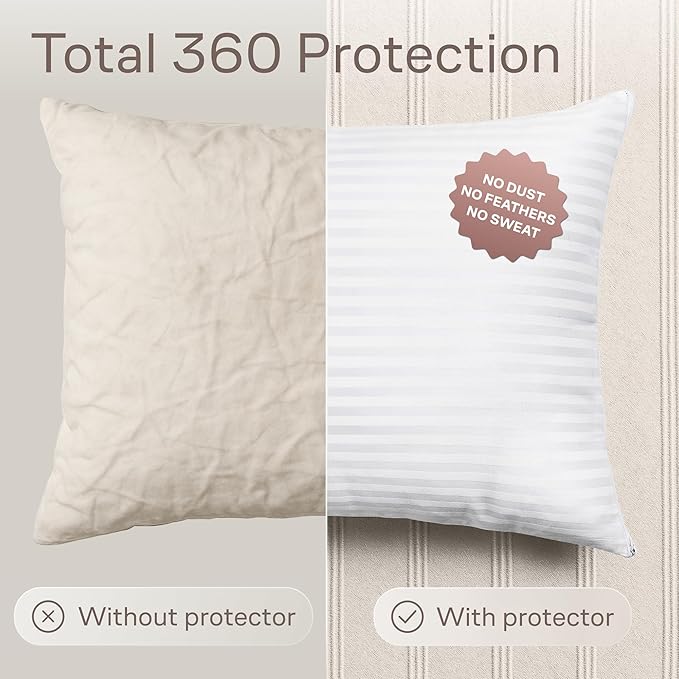Set of 2 Pillow Protectors with Zipper Queen Size - 100% Resistant to Stains, Dust & Dirt - Washable Covers for Increased Pillow Lifespan