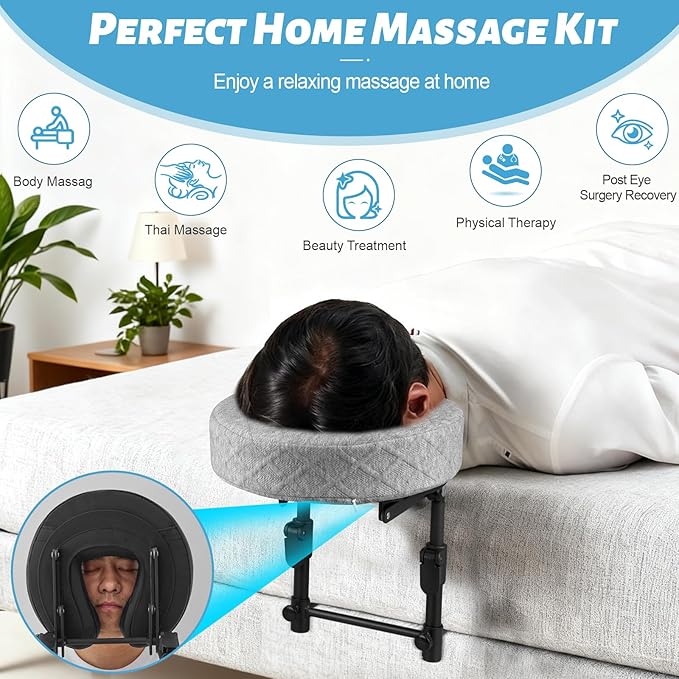 Massage Headrest for Bed, Adjustable Bed Massage Head Holder, Portable Mattress Home Massage Kit, Massage Face Cradle at Home, Face Down Pillow After Eye Surgery