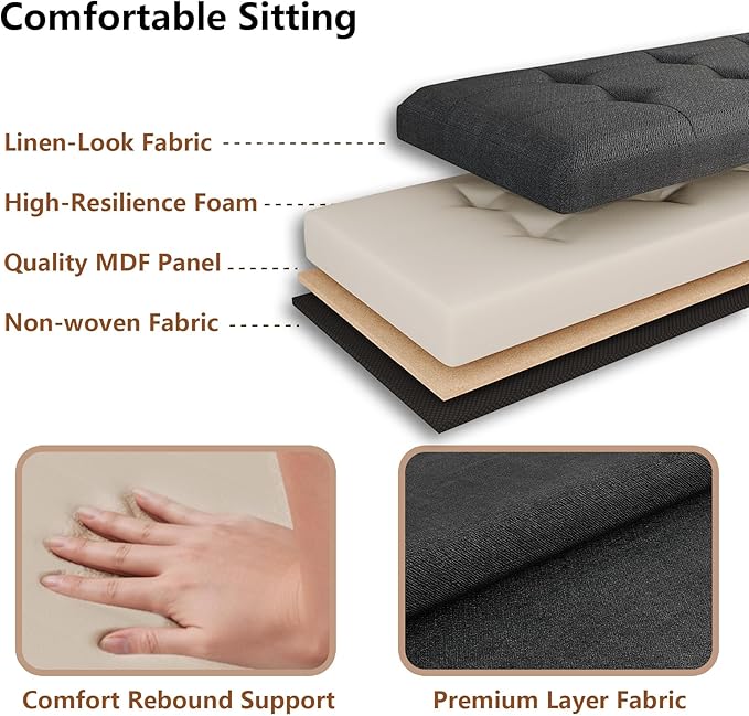 JIUYOTREE 31.5 Inches Ottoman with Storage Bench, Foldable Footstool, Ottoman Foot Rest, End of Bed Bench, Multi-Functional Seat, Storage Chest for Living Room, Bedroom, Entryway (Dark Gray)