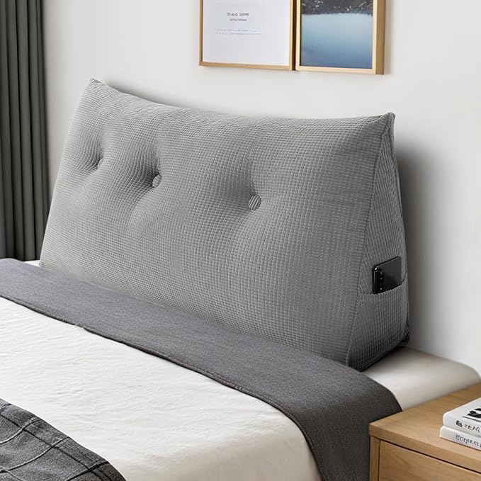 Huatean Home Soft Headboard Pillow Twin Size, Wall Backrest Wedge Pillow Headboard Twin XL, Reading Backboard Pillows, Large Dorm Daybed Bolster Pillows for Back Support with Removable Cover, Gray