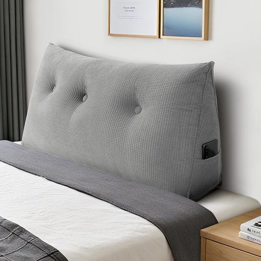Huatean Home Soft Headboard Pillow Twin Size, Wall Backrest Wedge Pillow Headboard Twin XL, Reading Backboard Pillows, Large Dorm Daybed Bolster Pillows for Back Support with Removable Cover, Gray