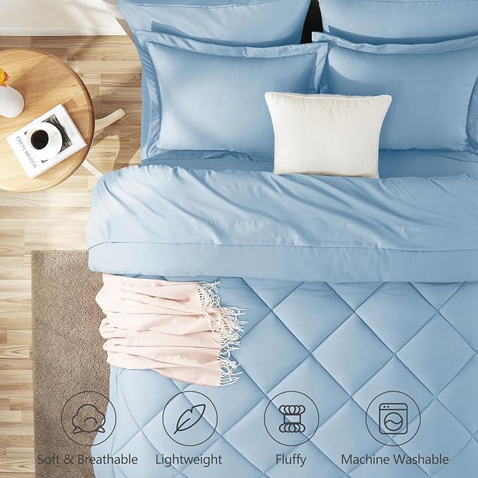 CozyLux King Size Comforter Set Baby Blue - 7 Pieces Bed in a Bag King, Luxury Soft Bed Set for All Seasons, Bedding Set with Down Alternative Comforter, Sheets, Pillowcases & Shams