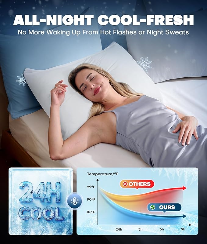 Ultra-Chill Cooling Pillowcase Set of 2 for Hot Sleepers, Softer Than Silk Pillow Cases for Protecting Hair & Skin, Breathable Bed Pillow Covers w/Zipper, Gifts for Women Men (White, Queen)