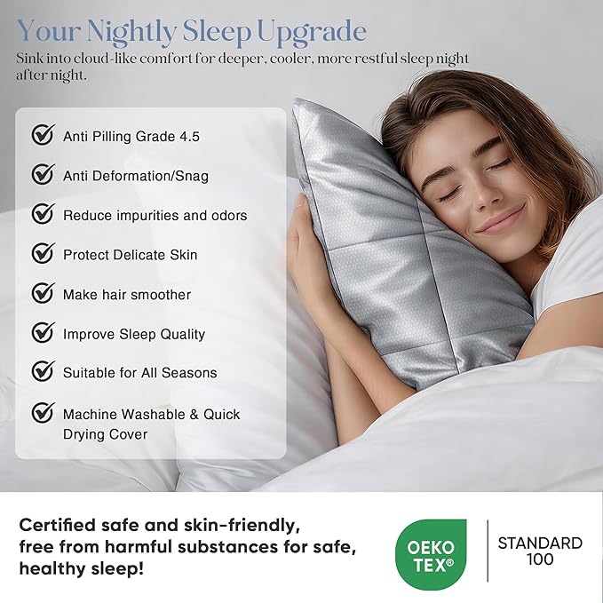 Cooling Adjustable Pillow for Side Sleepers, Silver Infused Bed Pillow, Cool Soft Firm Pillow for Hot Sleepers, Back & Stomach Sleepers, Self-Cleaning Technology for 3X Freshness Sleep, Grey