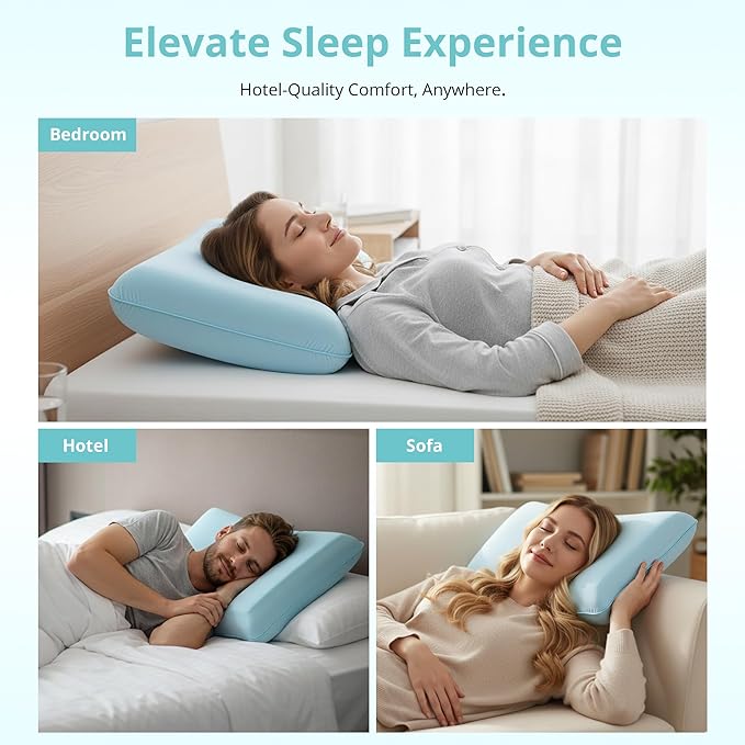 Gelsea Cooling Gel Memory Foam Pillow - Reversible Design, Neck Support for Side, Back, Stomach Sleepers, Standard Size, Removable & Machine Washable Cover, Pressure Relief for Hot Sleepers, Pale Blue