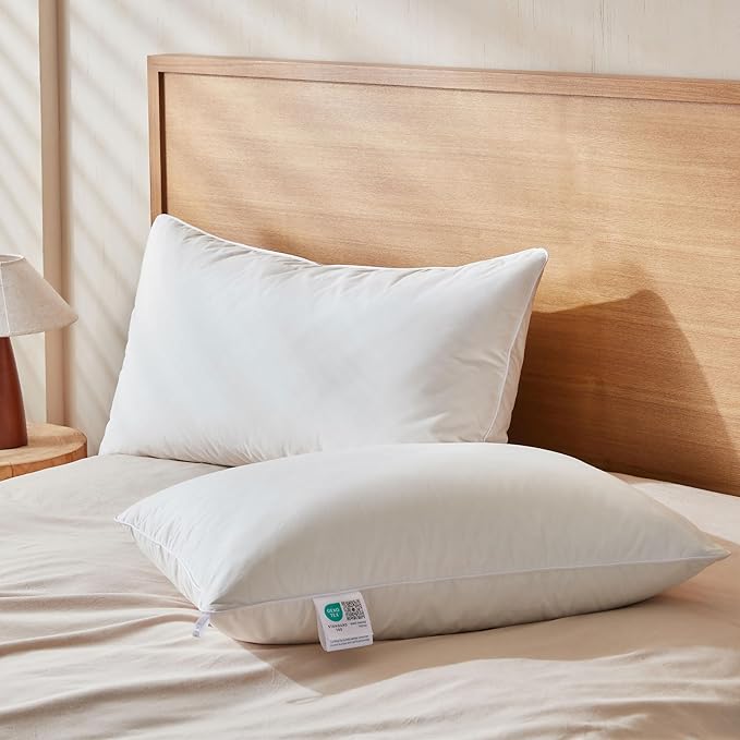 Goose Feather Down Pillows King Size Set of 2, Soft Pillows with 100% Organic Cotton Fabric, Luxury Hotel Quality Bed Pillow 2 Pack for Sleeping, Breathable & Fluffy (20" x 36")