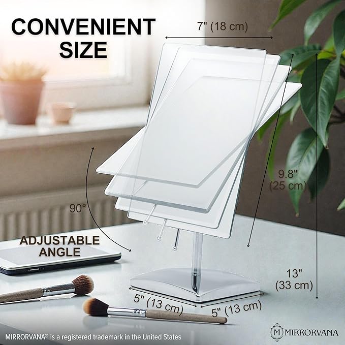 MIRRORVANA Large Table Desk Mirror with Stand for Office Desktop, Makeup Vanity and Bathroom Countertop - Personal Adjustable Face Mirror - 9.8" x 7"