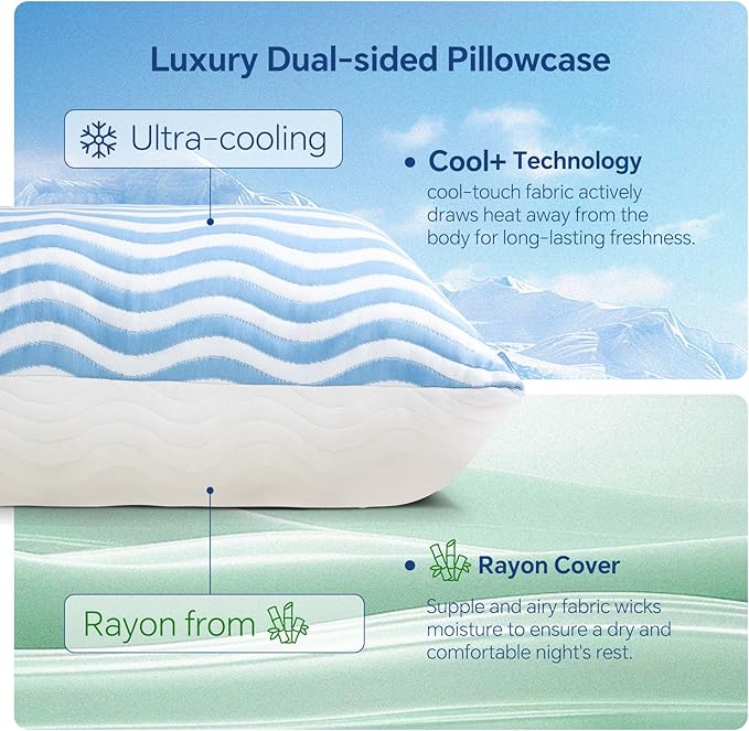 SLEEPDIARY Pillows Queen Size Set of 2 – Adjustable Shredded Memory Foam Cooling Bed Pillows, Custom Loft for Side, Back, and Stomach Sleepers, Shape-Retaining Support & Washable Cover