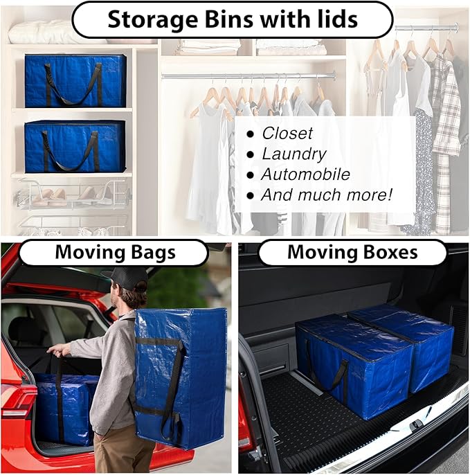 ClearSpace Heavy Duty Moving Bags - Water Resistant Storage Bags or Storage Bins with Lids and Moving Supplies - Large Moving Boxes for College Dorm, Travel, Closet Organization - 8 Pack