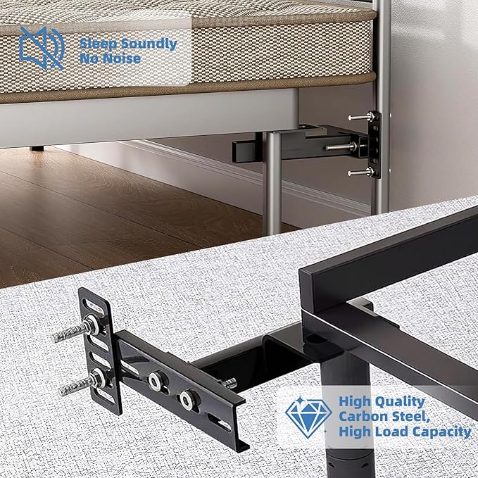 Adjustable Headboard Brackets for Metal Bed Frame with Footboard Extension Kit - Universal Heavy Duty Headboard Mounting Brackets Fit Twin, Full, Queen, King Size Beds, 2 Pack Matte Black