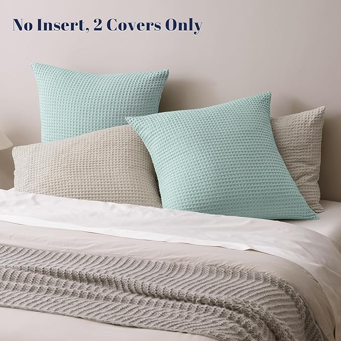 PHF Ultra Soft Waffle Weave Euro Shams Pillow Covers, No Filling, 2 Pack 26" x 26" Bed Cushion Covers, Breathable & Skin-Friendly Bed Pillow Shams for Stylish Home Decor, Aqua