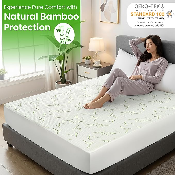 Hannah Linen Viscose derived from Bamboo Cooling Mattress Protector, 100% Waterproof - Soft and Breathable, 280 GSM Fitted Style Mattress Cover, 16 Inches Deep Pocket - Full, 75x54 - (12 Pack)