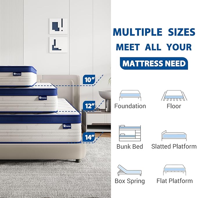 Avenco Full Mattress, 10 Inch Hybrid Full Size Mattresses in a Box, Colchones Full Size with Comfort Foam and Pocket Coils for Pressure Relief Motion Isolation