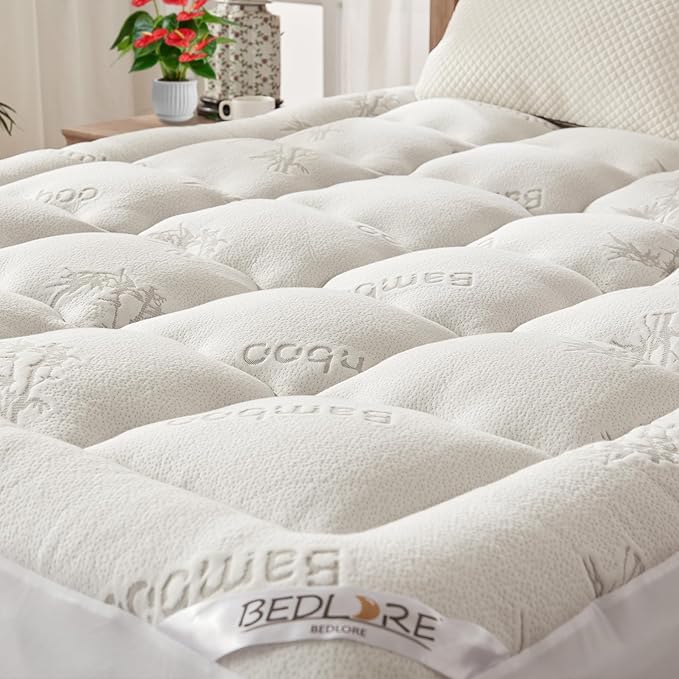 BEDLORE RV Queen Mattress Topper Viscose Derived from Bamboo,Pillow Top Mattress Pad with Stretchable Pockets for 6-18 inches Mattress, Soft Breathable Mattress Topper for Back Pain Relief
