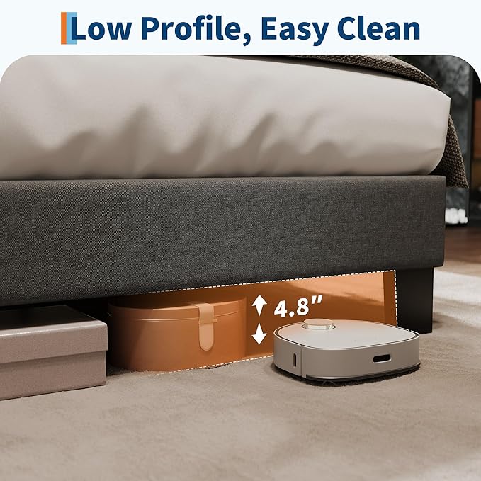 IDEALHOUSE King Bed Frame with Adjustable Headboard, Fabric Upholstered and Wooden Slats Support, Heavy Duty Mattress Foundation, Platform Bed No Box Spring Needed, Easy Assembly, Grey