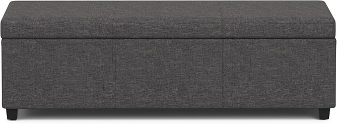 SIMPLIHOME Avalon Extra Large Storage Ottoman Bench - 54 inch Wide Upholstered Linen Look Fabric Rectangular Lift-Top Ottoman in Slate Grey, Contemporary Bench for Living Room with Hidden Storage