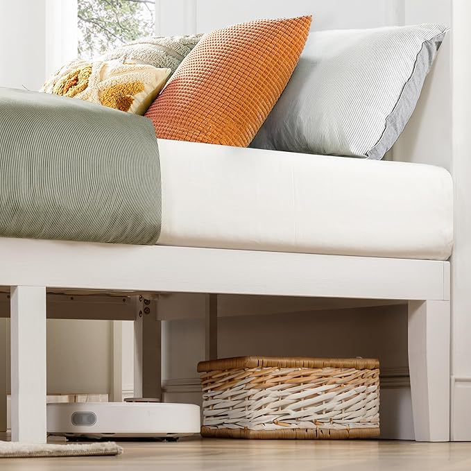 Mellow Naturalista Classic 16 Inch Solid Wood Platform Bed with Wooden Slats, White, King