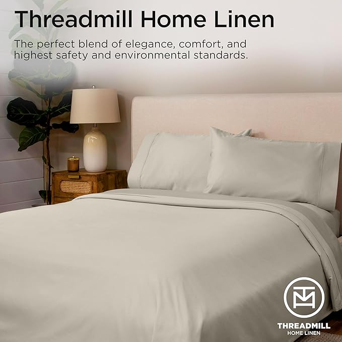 Threadmill Pillow Cases Standard Size | 1200 Thread Count 100% Supima Cotton Pillow Covers, Luxury Smooth Solid Sateen, Taupe