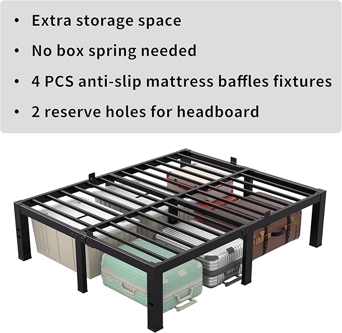 MAF Queen Bed Frame Size 14 Inch Metal Heavy Duty Platform Bedframe with Steel Slats Support Noise Free Queen-Bed-Frame, No Box Spring Needed