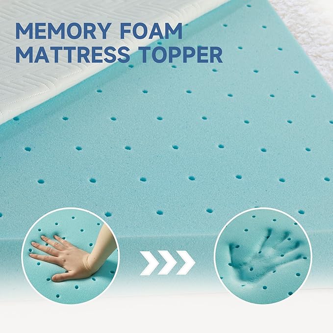 Eiayeebil 2 Inch Memory Foam Mattress Topper Queen, Memory Foam Pad with Removable & Washable Cover, Bed Topper for Back Pain, Non-Slip Ventilated Design, Queen Size