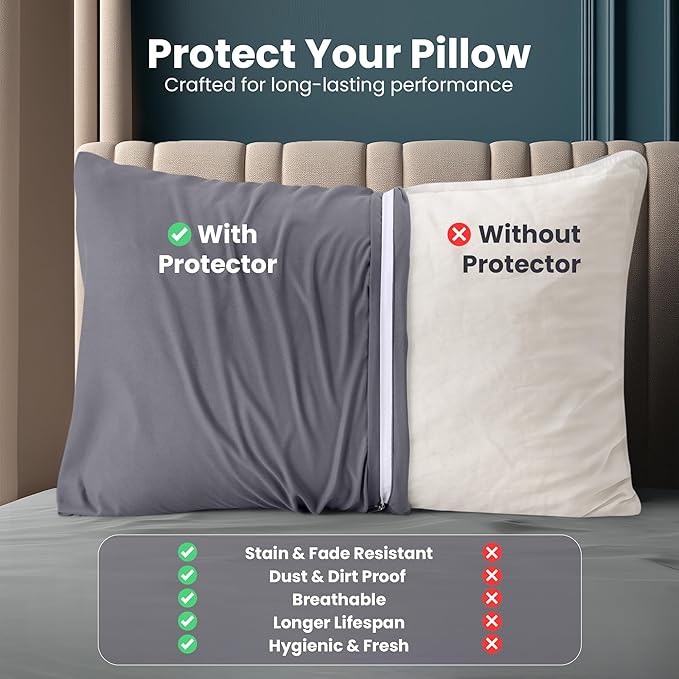 Utopia Bedding King Pillow Protectors - Pack of 2 - Zipper Closure - Soft Brushed Microfiber Fabric - Shrinkage and Fade Resistant Pillow Protectors King Size 20 X 40 Inches (Grey)