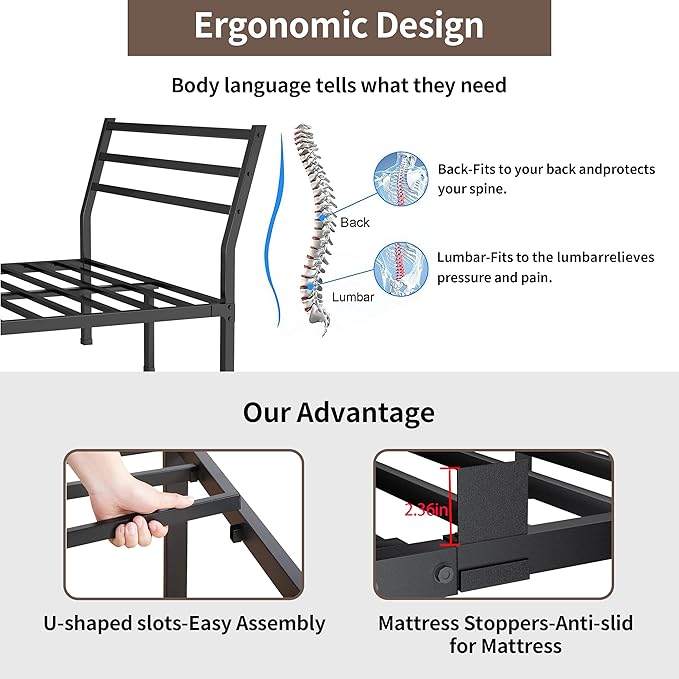 ROIL Full Size Metal Bed Frame with Headboard, 14inch Black Heavy Duty Platform with Steel Slats Support and Mattress Stoppers, 3500LBS No Box Spring Needed, Easy Assembly Noise-Free